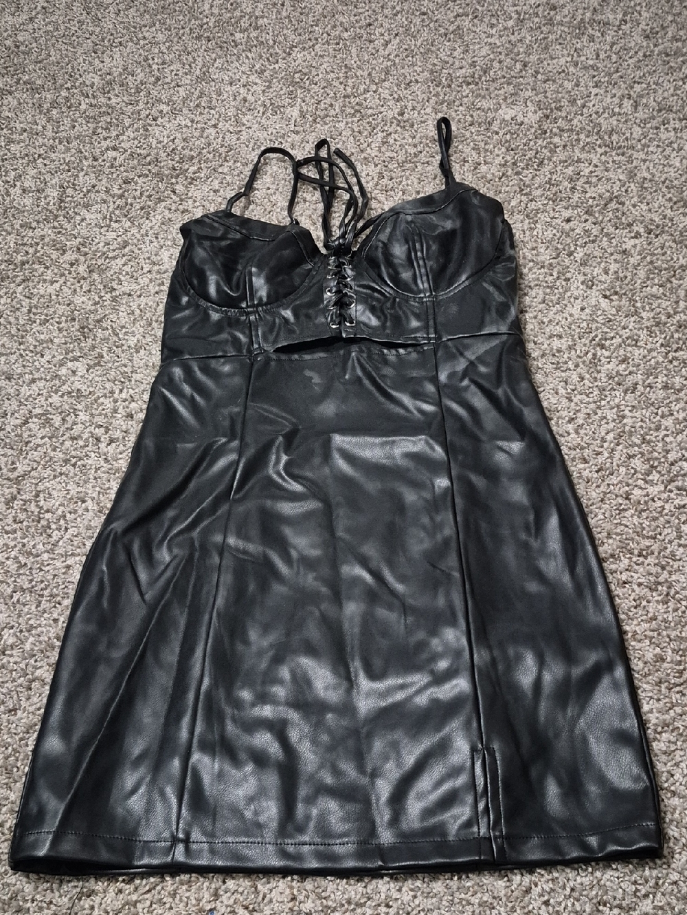 Black Faux Leather Lace-Up Mini Dress